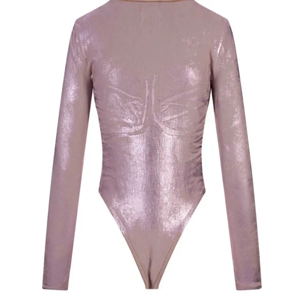 Diesel Metallic Bustier Bodysuit NWT | Sculpted Cup Long Sleeve Statement $695 - Picture 8 of 9